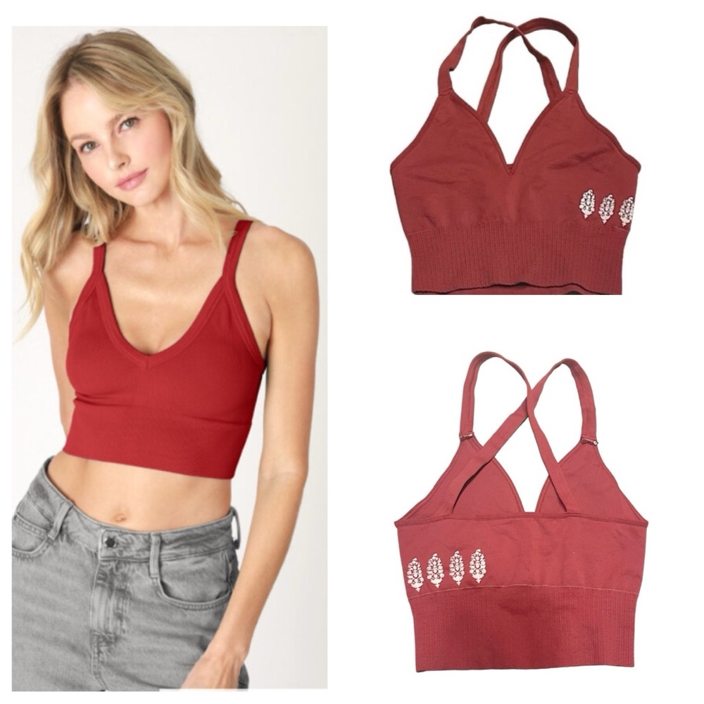Women's Red Cross-Back Crop Top
